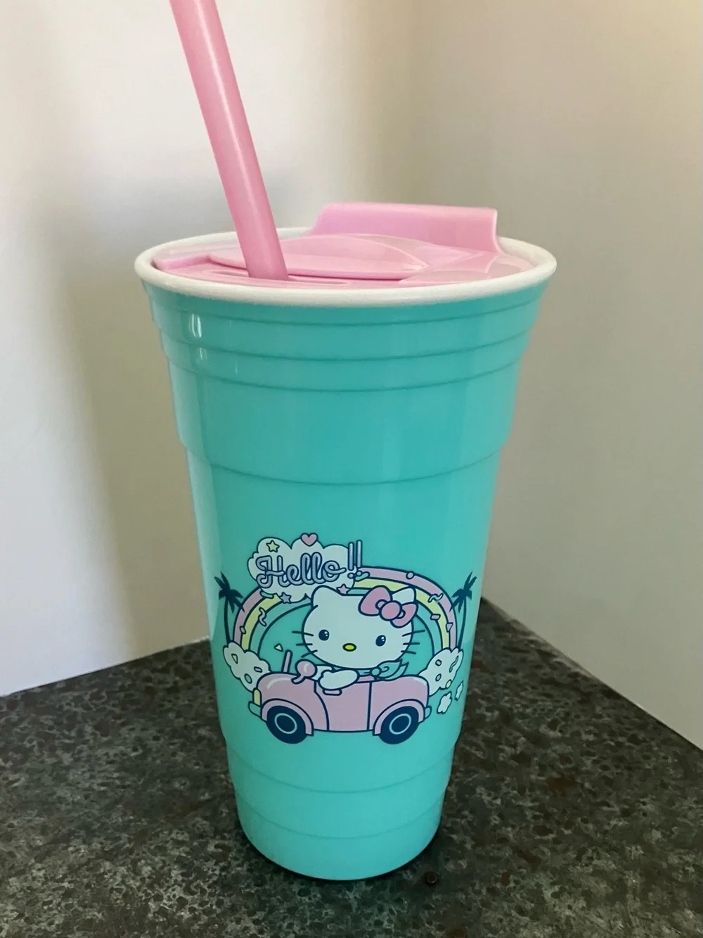 Hello Kitty Turquoise and Pink Tumbler Cup with Straw 24 z